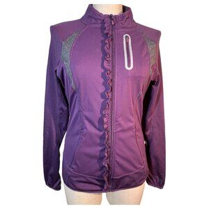 Womens Athleta Prevail Full Zip Purple Jacket Size Small Ruffle Running Pockets